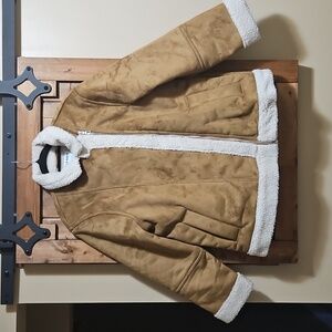 Old Navy Tan Faux Suede Sherpa Moto Jacket Large